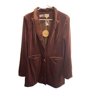 BiBi Mocha Brown Velvet Longline Blazer Medium Womens NWT Classic Office Luxury